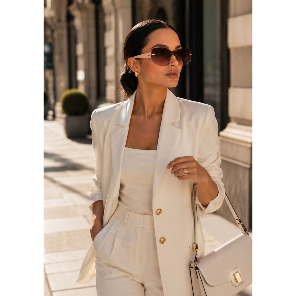 Oscar de la Renta Pink Sunglasses Gold Rose Brown Rimless Shield